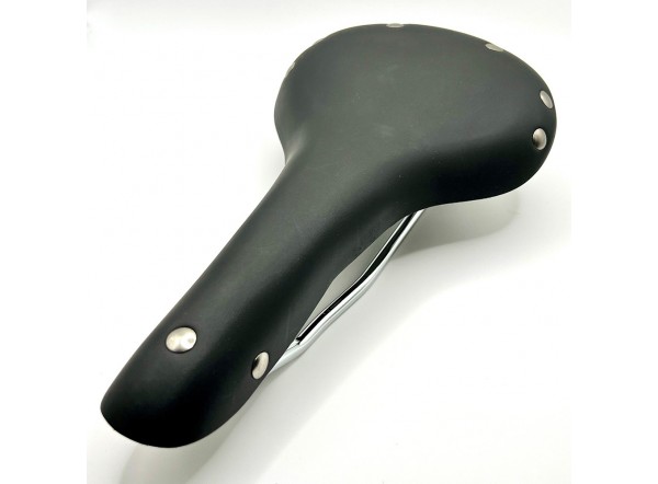 Sillín de piel Gyes SL-06 color negro con partes metálicas cromadas