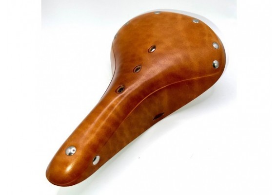 Sillín de piel Gyes SL-17 color miel con partes metálicas cromadas