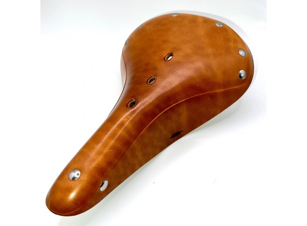 Sillín de piel Gyes SL-17 color miel con partes metálicas cromadas