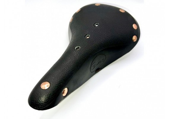 Sillín de piel Gyes SL-17 color negro con partes metálicas en cobre