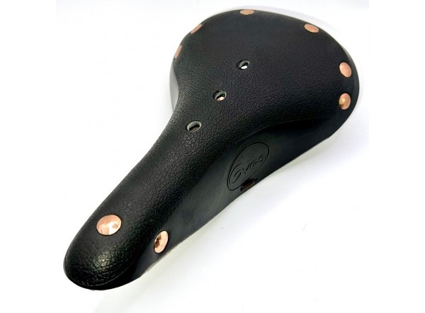 Sillín de piel Gyes SL-17 color negro con partes metálicas en cobre