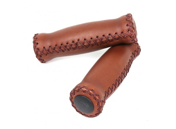 Pair (2 pcs) of brown leather grips